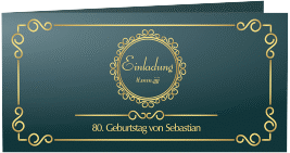 Einladung 80. Geburtstag Bert/Berta lange Klappkarte quer blau