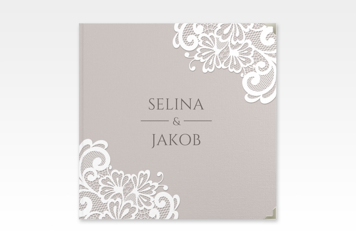 Gästebuch Selection Hochzeit Vintage Leinen-Hardcover grau mit floraler Spitze