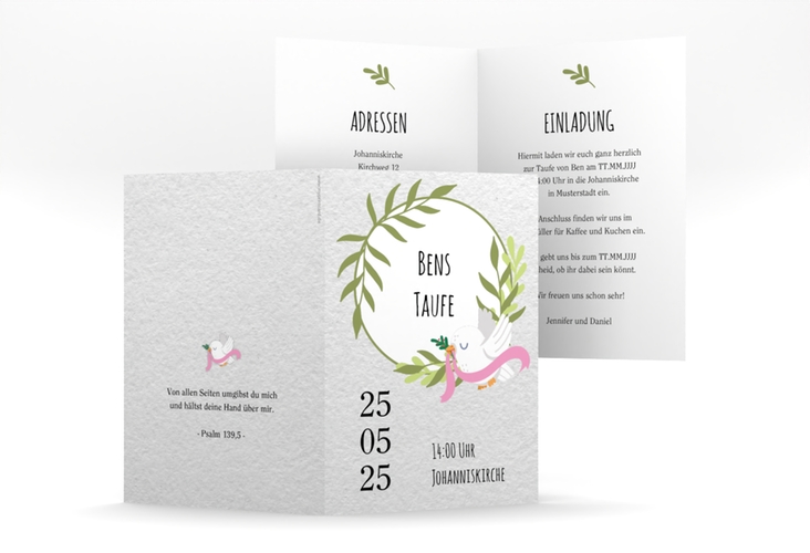 Einladungskarte Taufe Kleine Taube A6 Klappkarte hoch