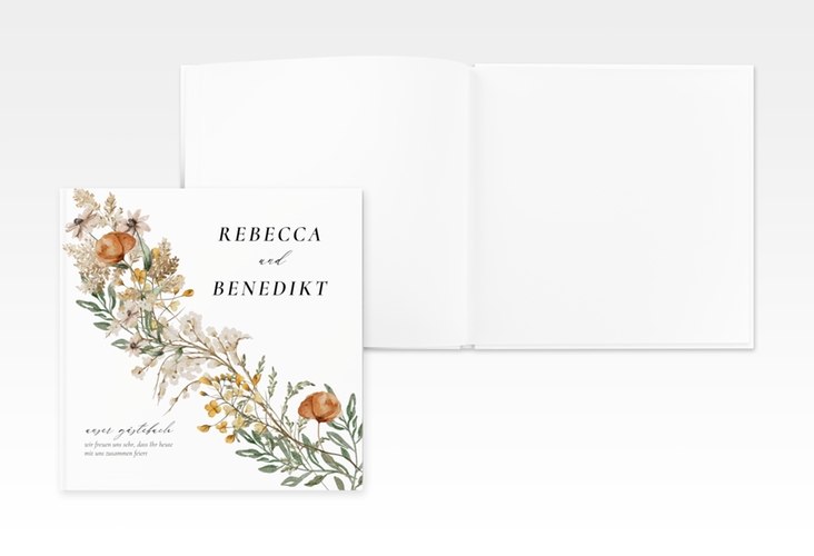 Gästebuch Creation Wildfang 20 x 20 cm, Hardcover weiss mit getrockneten Wiesenblumen