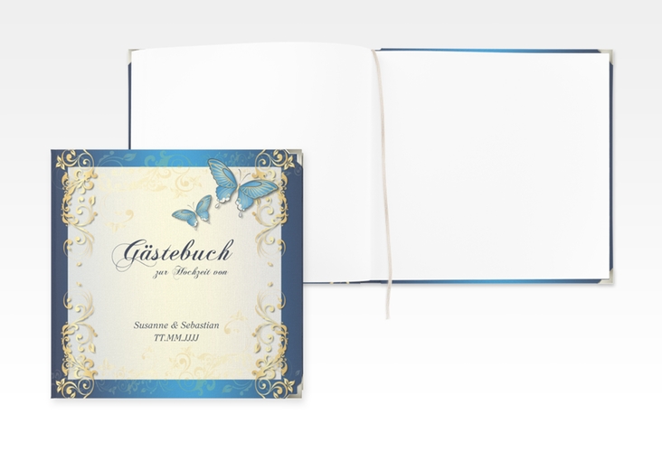 Gästebuch Selection Hochzeit Toulouse Leinen-Hardcover blau mit Schmetterlingen und Schnörkeln
