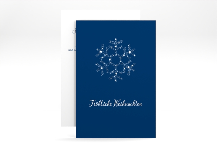 Geschäftliche Weihnachtskarte Sternflocke A6 Karte hoch blau hochglanz mit Schneeflocken-Motiv