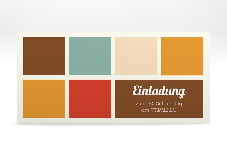 Einladung 40. Geburtstag Daniel/Daniela lange Karte quer braun in Retro-Farben