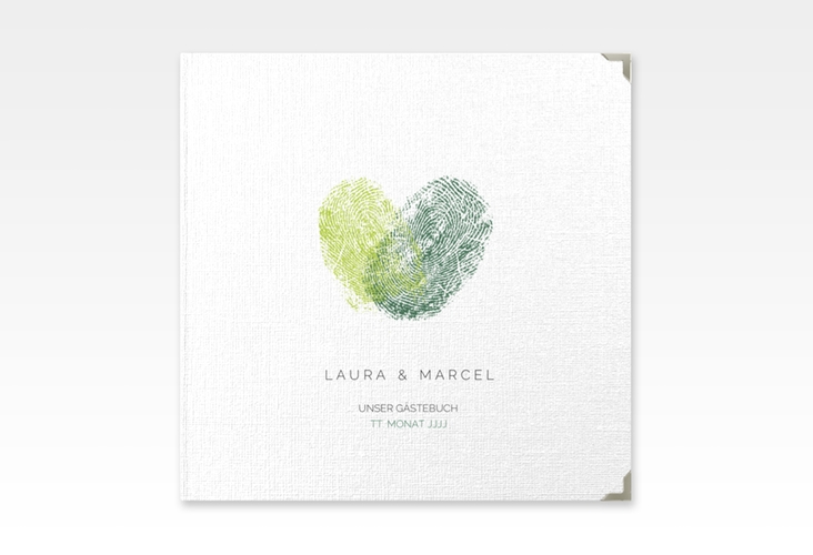 Gästebuch Selection Hochzeit Fingerprint Leinen-Hardcover gruen schlicht mit Fingerabdruck-Motiv