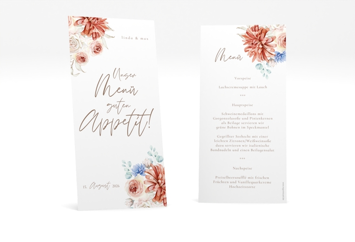 Menükarte Hochzeit Flowercloud lange Karte hoch
