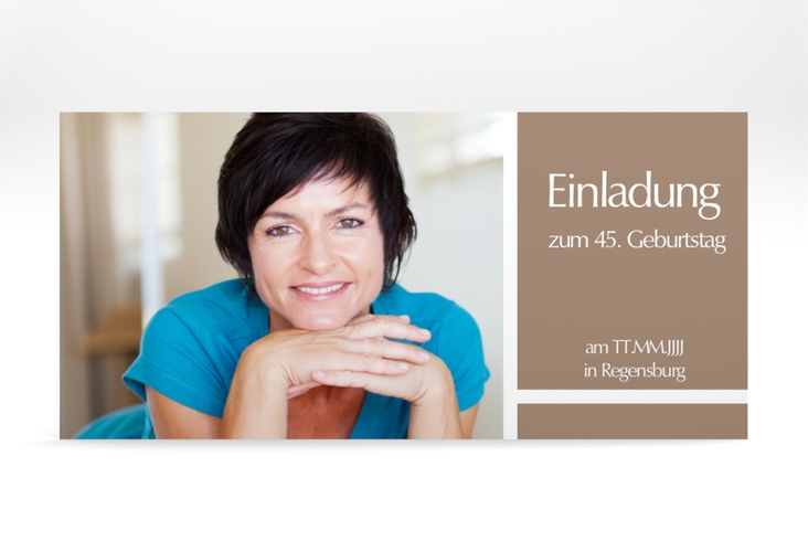 Einladung Geburtstag Gerd/Gerda lange Karte quer braun hochglanz mit Foto