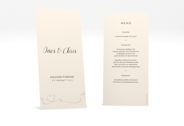 Menükarte Hochzeit Dolce lange Karte hoch beige hochglanz