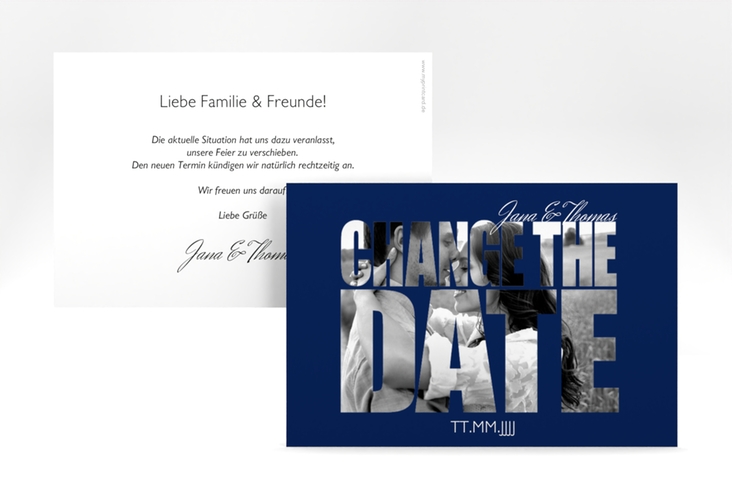 Change the Date-Karte Hochzeit Letters A6 Karte quer blau