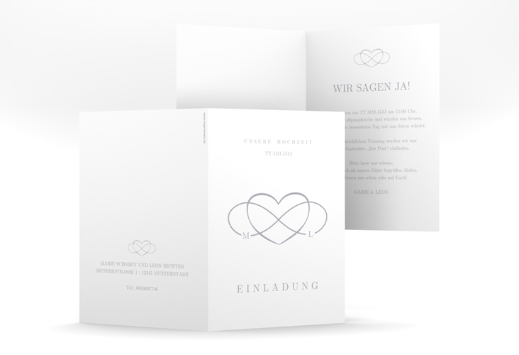 Einladungskarte Hochzeit Infinity A6 Klappkarte hoch grau hochglanz