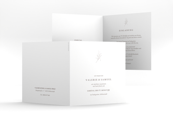 Hochzeitseinladung Ivy quadr. Klappkarte weiss hochglanz minimalistisch mit kleiner botanischer Illustration