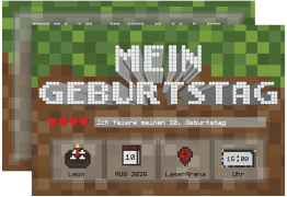 Einladungskarte Kindergeburtstag Game A6 Karte quer braun