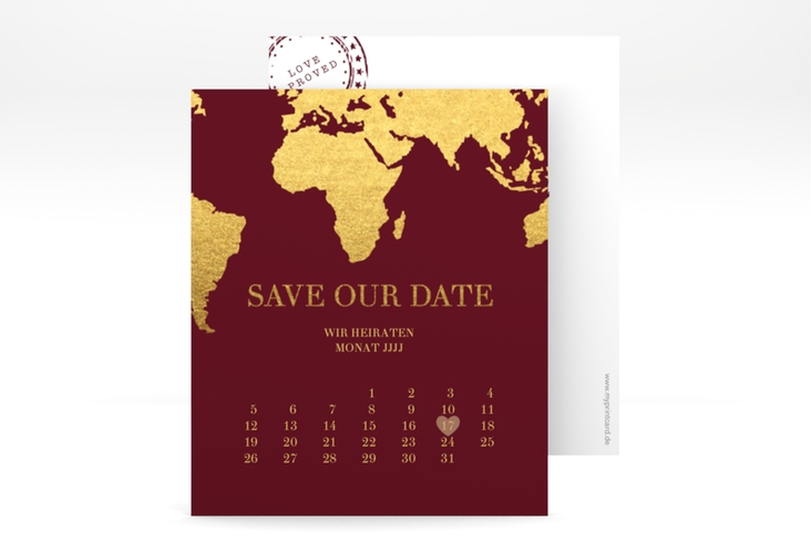 Save the Date-Kalenderblatt Traumziel Kalenderblatt-Karte im Reisepass-Design