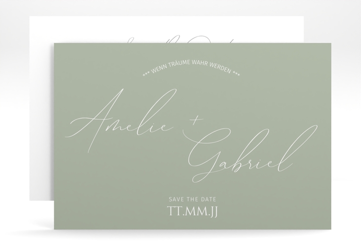 Save the Date-Karte Federschrift A6 Karte quer gruen in schlichtem Design mit Kalligrafie