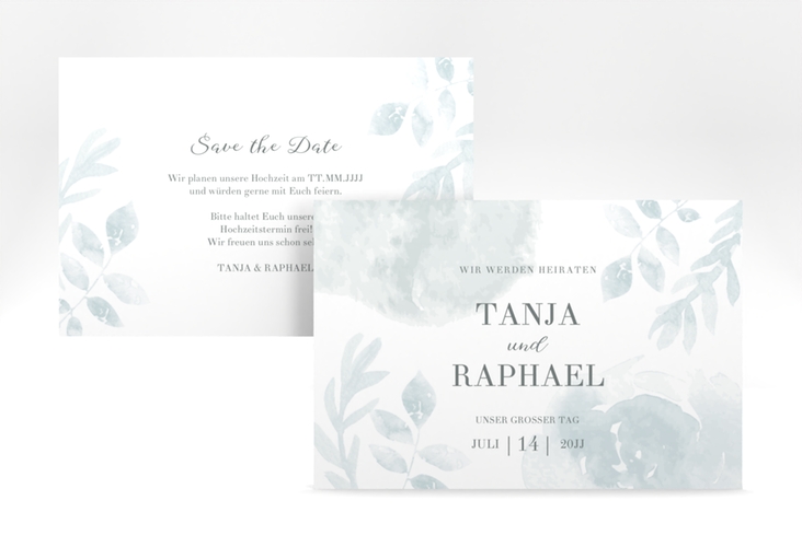 Save the Date-Karte Blätterdruck A6 Karte quer mint