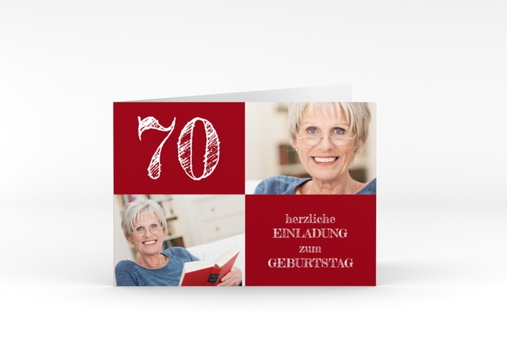 Einladung 70. Geburtstag Lebensfreude A6 Klappkarte quer rot