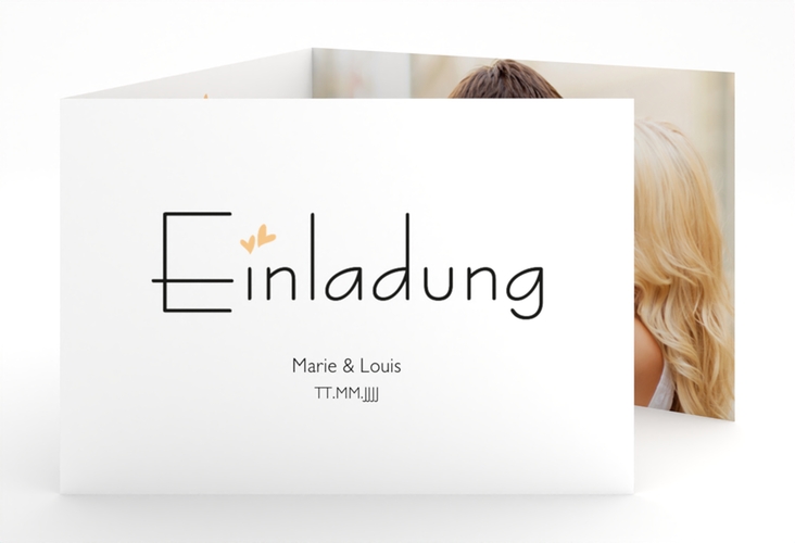 Hochzeitseinladung Twohearts A6 Doppel-Klappkarte beige