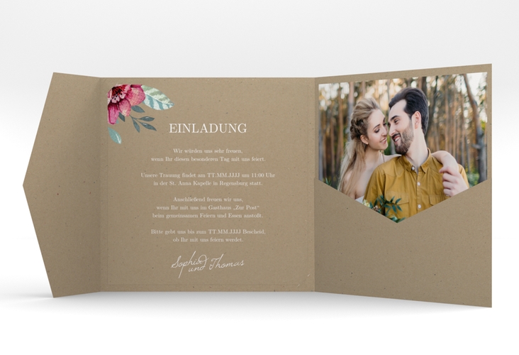 Hochzeitseinladung Blooming Pocketfold Kraftpapier