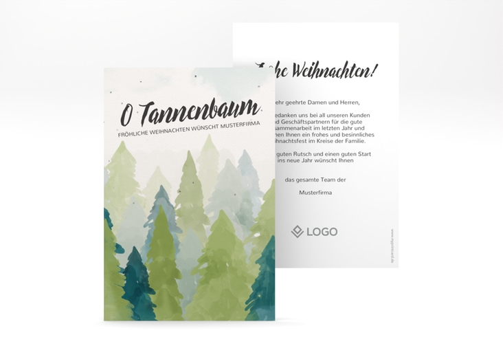 Business-Weihnachtskarte Weihnachtswald A6 Karte hoch mit Tannenwald