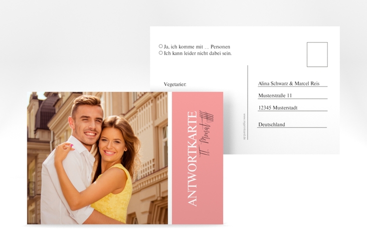 Antwortkarte Hochzeit Classic A6 Postkarte rosa hochglanz