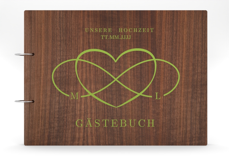 Gästebuch Holzcover Nussbaum Infinity Holz-Cover, bedruckt gruen