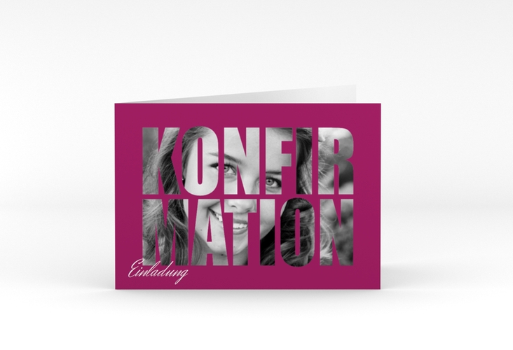 Konfirmationseinladung Inspiration A6 Klappkarte quer pink