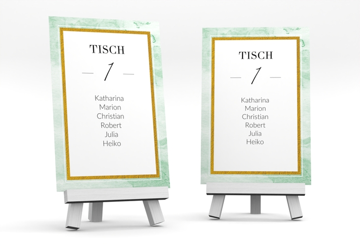 Tischaufsteller Hochzeit Marble Tischaufsteller gruen hochglanz