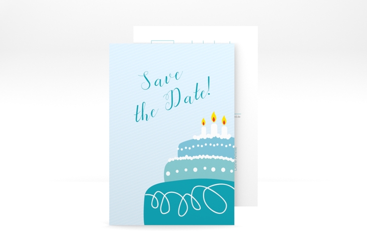 Save the Date-Postkarte Geburtstag Cake A6 Postkarte tuerkis