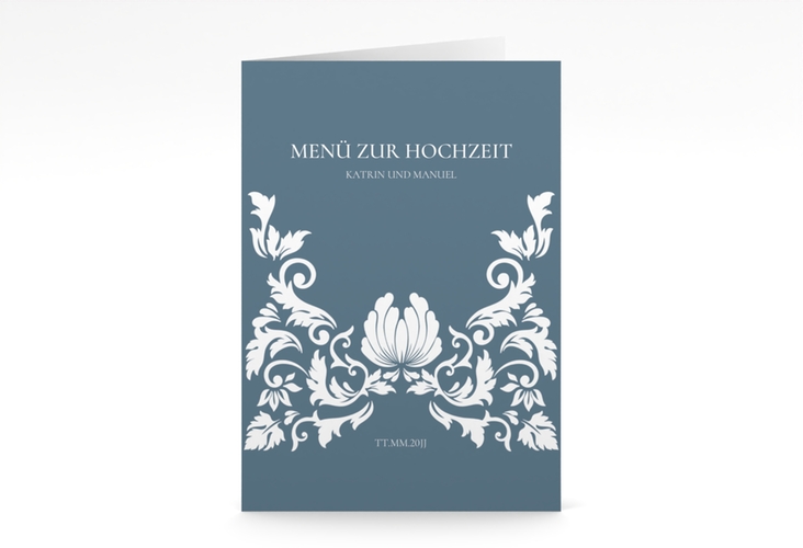 Menükarte Hochzeit Royal A5 Klappkarte hoch mit barockem Blumen-Ornament