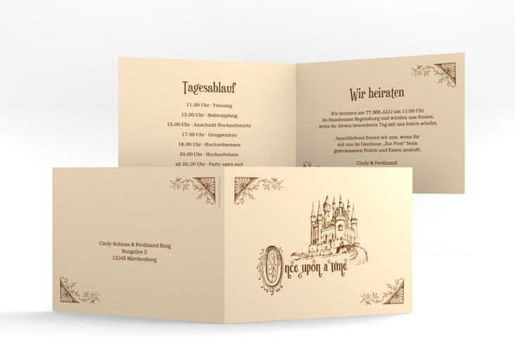 Hochzeitseinladung Storybook A6 Klappkarte quer hochglanz