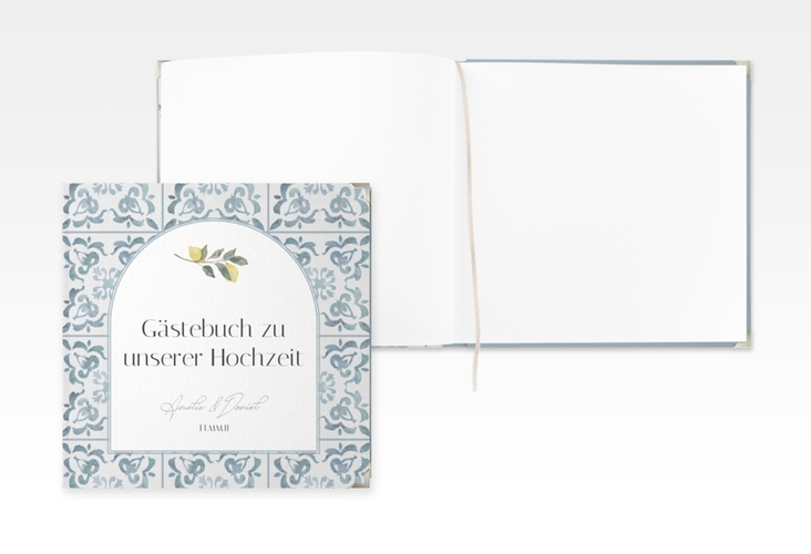 Gästebuch Selection Hochzeit Azulejo Leinen-Hardcover blau mit mediterranem Azulejo-Muster und Zitronen
