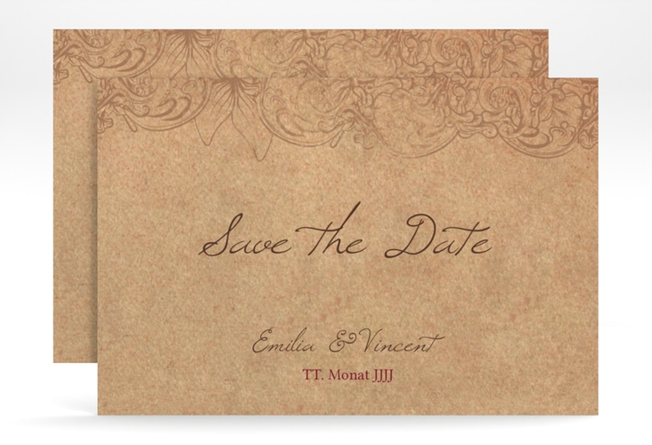 Save the Date-Karte Fairytale A6 Karte quer braun mit Vintage-Bordüre