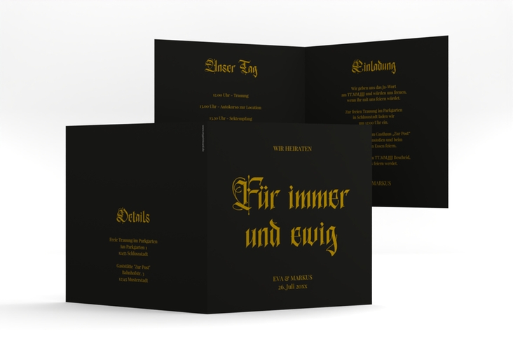 Hochzeitseinladung Gothic quadr. Klappkarte schwarz
