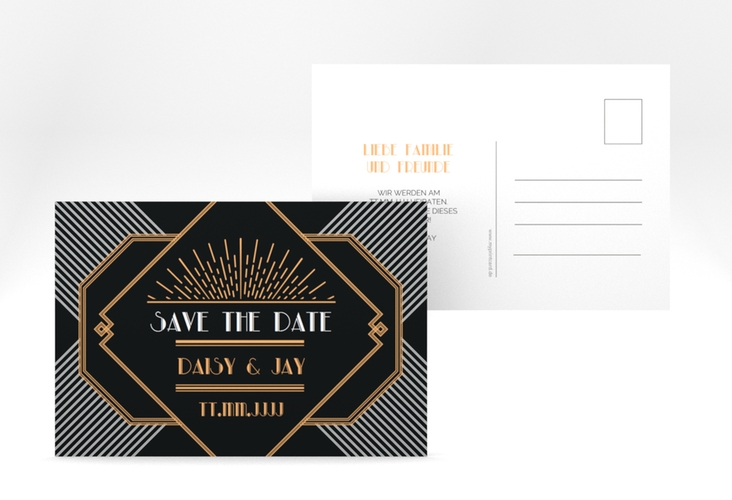 Save the Date-Postkarte Gatsby A6 Postkarte schwarz hochglanz