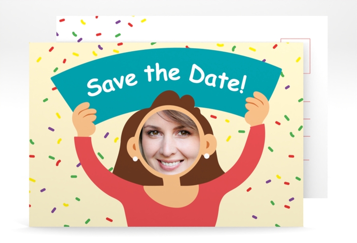 Save the Date-Postkarte Geburtstag Comic Woman A6 Postkarte beige