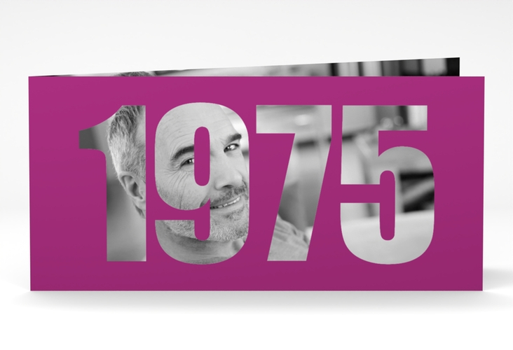 Einladungskarte Jahreszahl 2025 lange Klappkarte quer pink hochglanz