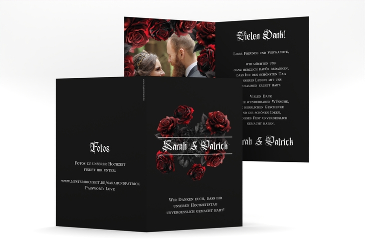 Danksagungskarte Hochzeit Gothic Rose A6 Klappkarte hoch mit Gräsern und Trockenblumen für Boho-Hochzeit