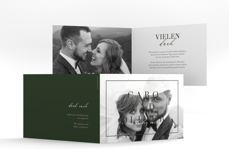 Danksagungskarte Hochzeit Moment A6 Klappkarte quer gruen hochglanz
