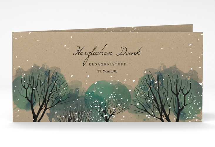 Dankeskarte Hochzeit Winterhochzeit lange Klappkarte quer Kraftpapier hochglanz