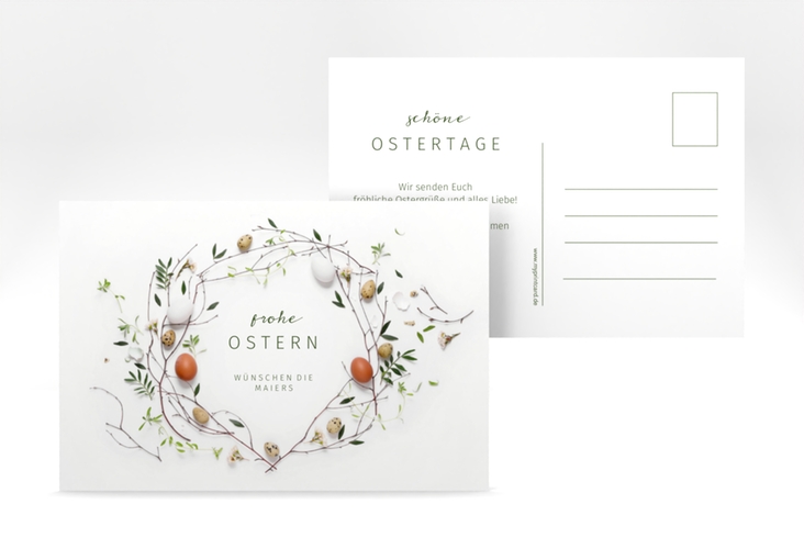 Osterkarte Osterkranz A6 Postkarte weiss hochglanz