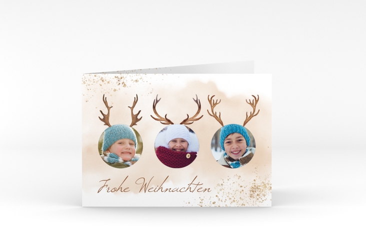 Weihnachtskarte "Rentierbande" A6 Klappkarte Quer kreativ mit Kinderfotos mit Geweih