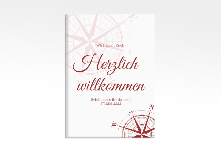 Willkommensschild Leinwand Windrose 50 x 70 cm Leinwand rot