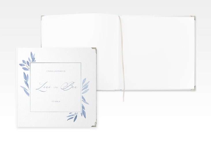 Gästebuch Selection Hochzeit Classicblue Leinen-Hardcover weiss mit geometrischem Herz und Rosen in Aquarell