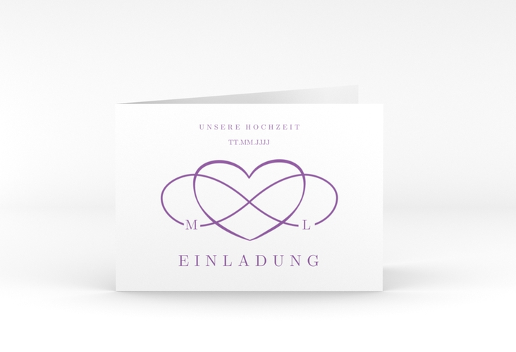Hochzeitseinladung Infinity A6 Klappkarte quer lila hochglanz