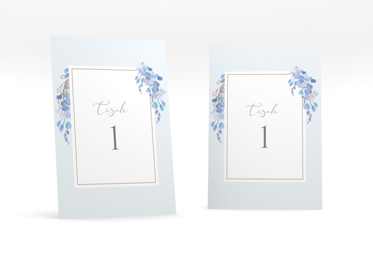 Tischnummer Hochzeit Blauregen Tischaufsteller mit Wisteria-Blüten