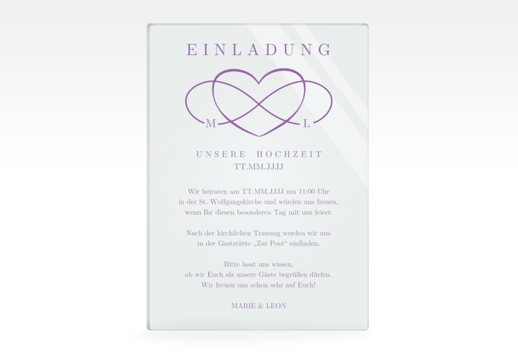 Acryl-Hochzeitseinladung Infinity Acrylkarte hoch lila hochglanz
