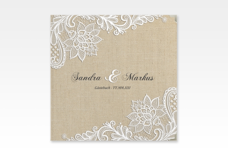 Gästebuch Selection Hochzeit Lace Leinen-Hardcover beige in Leinen-Optik mit weißer Spitze