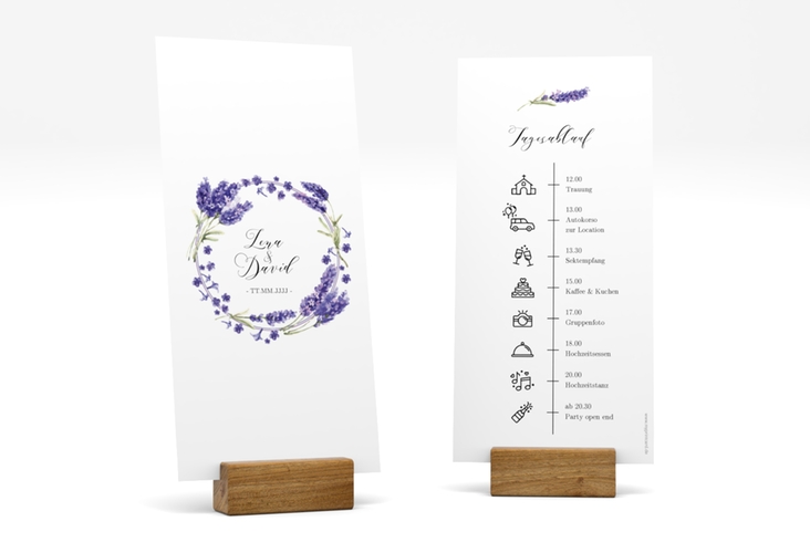 Tagesablauf Hochzeit Lavendel lange Karte hoch