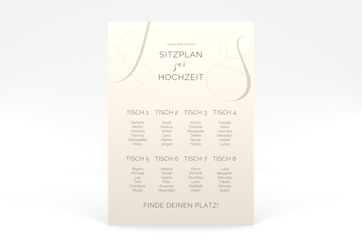 Sitzplan Poster Hochzeit Eheschließung 50 x 70 cm Poster beige