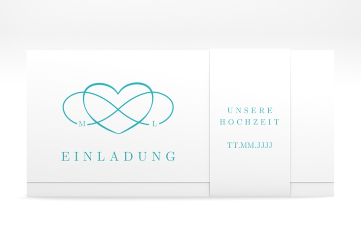 Hochzeitseinladung Infinity Wickelfalzkarte + Banderole tuerkis