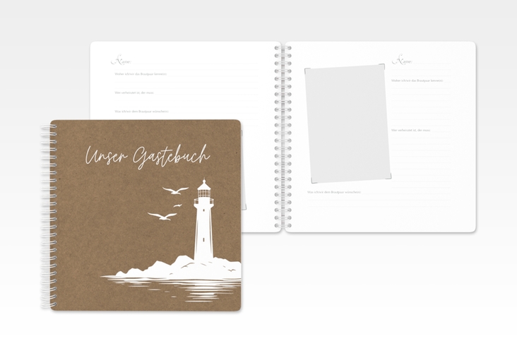 Gästebuch Hochzeit Leuchtturm Ringbindung Kraftpapier
